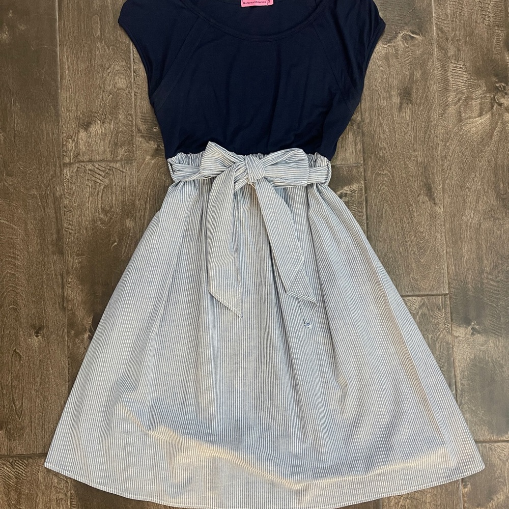 Navy Seersucker Chambray Maternity Dress (sz Med)